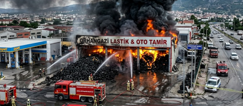 Orhangazi'de Lastikçide Korkutan Yangın: Alevler Kısa Sürede Büyüdü