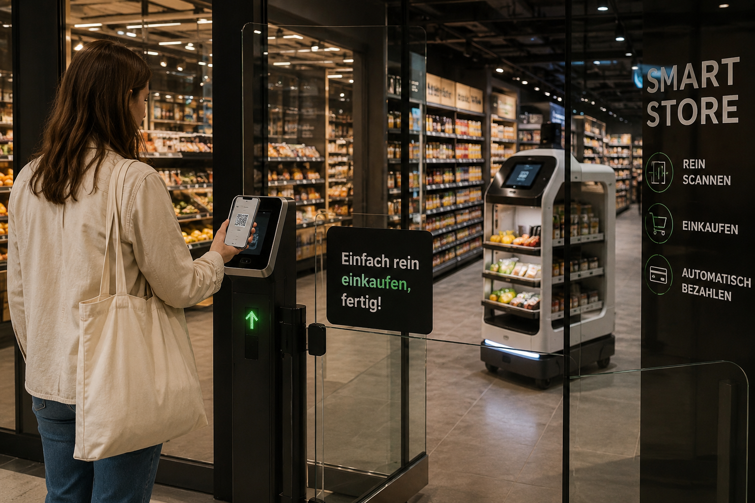Almanya'da marketlerin geleceği test ediliyor Kasiyer yok, ödeme otomatik, robotlar görev başında
