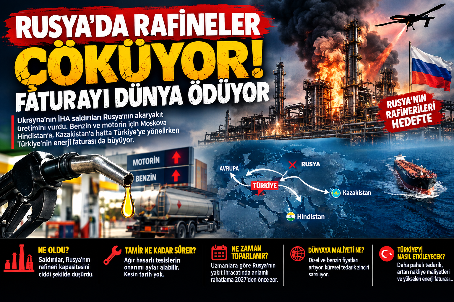Rusya'da Rafineriler Çöküyor, Faturayı Dünya Ödüyor