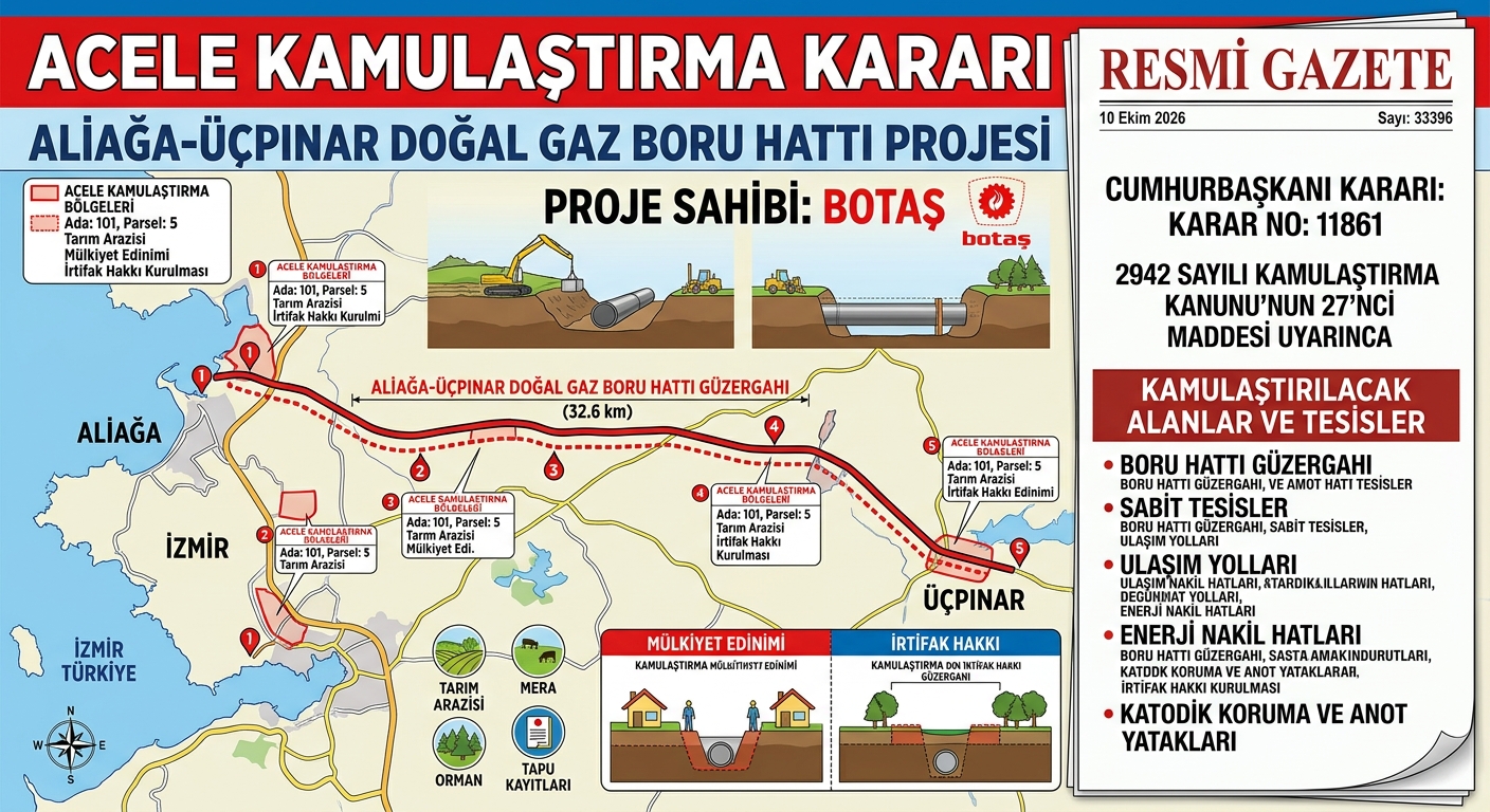 Aliağa-Üçpınar doğal gaz hattı için acele kamulaştırma kararı çıktı